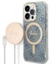 Калъф и зарядно Guess - 4G MagSafe, iPhone 14 Prо, син -1