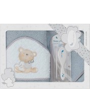 Комплект бебешка хавлия с гребен и четка Interbaby - Love you Grey, 100 x 100 cm
