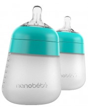 Комплект силиконови бутилки Nanobebe - Flexy, 270 ml, 2 броя, минт -1