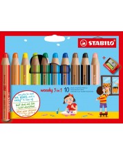 Комплект цветни моливи Stabilo Woody 3 in 1 - 10 цвята, с острилка