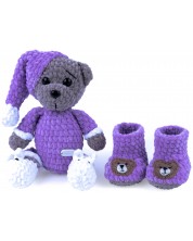 Комплект Softy - Играчка мече с пижама и обувки, лилав, 0-6 месеца