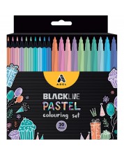 Комплект за оцветяване Adel BlackLine - 10 молива и 10 флумастера, пастел -1