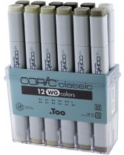 Комплект маркери Too Copic Classic - Топли сиви тонове, 12 цвята