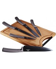Комплект от 5 ножа и дъска за рязане Berlinger Haus - Metallic Line Carbon Pro Edition