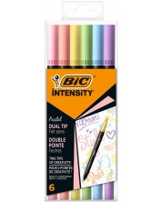Комплект двувърхи флумастери BIC Intensity - 6 пастелни цвята