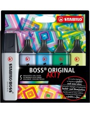 Комплект текст маркери Stabilo Arty - Boss Original, 5 броя, студени цветове -1