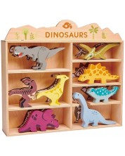 Комплект дървени фигурки Tender Leaf Toys - Динозаври в поставка