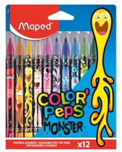 Комплект флумастери Maped Color Peps - Monster, 12 цвята