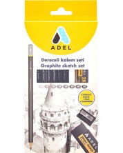 Комплект чернографитни моливи Adel - С острилка и гума