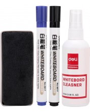 Комплект за бяла дъска Deli Universal - 2 маркера, гъба, спрей -1