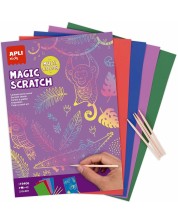 Комплект скреч карти Apli Kids - 8 цветни карти и 4 дървени стика -1