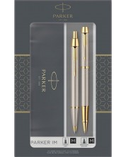 Комплект химикалка Parker IM Professionals - С ролер, златисто покритие, с кутия