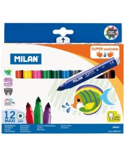 Комплект флумастери Milan - Maxi Super Washable, 12 цвята -1