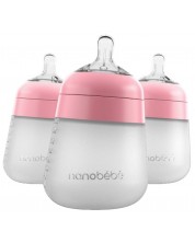 Комплект силиконови бутилки Nanobebe - Flexy, 270 ml, 3 броя, розови -1