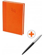 Комплект календар-бележник Spree- Оранжев с химикалка Parker Royal Jotter Originals, черна