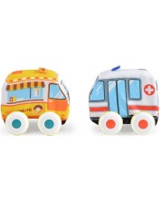 Комплект меки играчки Huanger - Инерционни коли, линейка и павилион -1