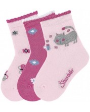Комплект детски чорапи Sterntaler - С коте, 19/22 размер, 12-24 месеца, 3 чифта, розови