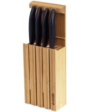 Комплект керамични ножове KYOCERA - С бамбуков блок, черни