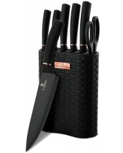 Комплект от 5 ножа и ножица Berlinger Haus - Black Rose Gold Collection, с поставка, черни