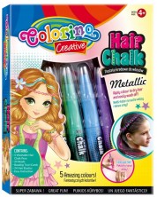 Комплект пастели за коса Colorino Creative - За момичета, 5 цвята металик