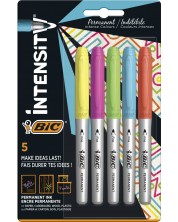 Комплект перманентни маркери BIC - Intensity, 1.8 мм, 5 интензивни цвята -1