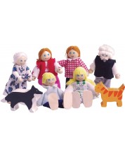 Комплект дървени кукли Bigjigs - Семейство с домашни любимци -1