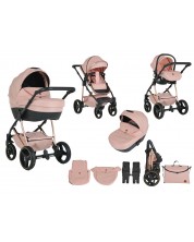 Комбинирана бебешка количка 3 в 1 Moni - Florence, розова -1