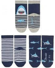 Комплект детски чорапи Sterntaler - С акули, 19/22 размер, 12-24 месеца, 3 чифта