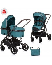 Комбинирана бебешка количка Chipolino - Аура, синьо-зелена -1