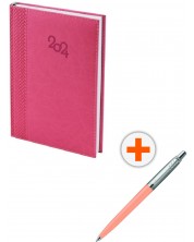 Комплект календар-бележник Spree - Розов,  с химикалка Parker Royal Jotter Originals Glam Rock, розова -1