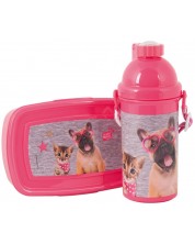 Комплект бутилка за вода и кутия за храна Paso Studio Pets - Куче с очила сърце -1