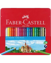 Комплект цветни моливи Faber-Castell Castle - 24 броя, метална кутия