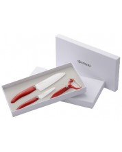 Комплект от 2 керамични ножа с белачка KYOCERA - Червени -1