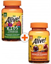 Alive Комплект Kids Premium + Adult Premium Gummies, 90 + 90 таблетки, Nature's Way -1