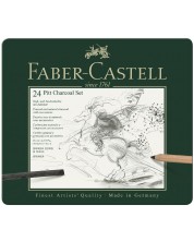 Комплект въглени Faber-Castell Pitt Charcoal - 24 броя, метална кутия -1