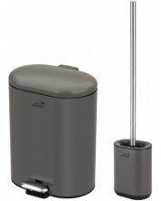 Комплект кошче и четка за тоалетна Inter Ceramic - 8355G, 6 L, сив мат -1
