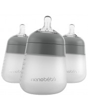 Комплект силиконови бутилки Nanobebe - Flexy, 270 ml, 3 броя, сиви -1