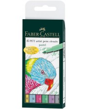 Комплект маркери с четка Faber-Castell Pitt Artist - Пастелни цветове, 6 броя -1