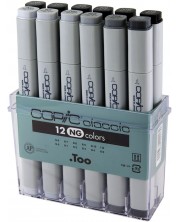 Комплект маркери Too Copic Classic - Неутрални сиви тонове, 12 цвята -1