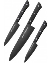 Комплект от 3 ножа Samura - Shadow, черно незалепващо покритие