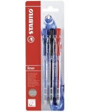 Комплект химикалки Stabilo Liner – F, 3 броя, червен, син и черен -1
