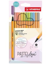 Комплект тънкописци Stabilo Point 88 - Pastel Love, 12 цвята
