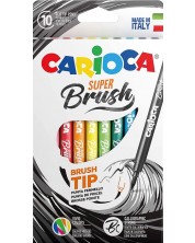 Комплект флумастери с четка Carioca Super Brush - 10 цвята -1