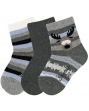 Комплект детски къси чорапи Sterntaler - С еленче, 17/18, 6-12 месеца, 3 чифта, сиви -1