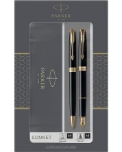 Комплект писалка Parker Sonnet Essential - С химикалка, златисто покритие, с кутия
