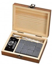 Комплект охладители за уиски  - базалтови, 12 броя, в дървена кутия