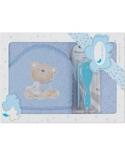 Комплект бебешка хавлия с гребен и четка Interbaby - Love you Blue, 100 x 100 cm