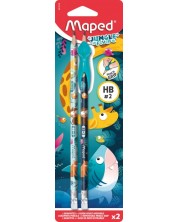 Комплект моливи Maped Jungle Fever - HB, 2 броя + ръкохватка -1