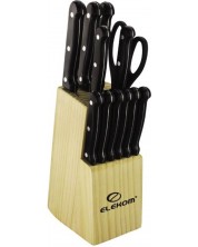 Комплект ножове с дървена стойка Elekom - ЕК-13 К, 13 части, черен