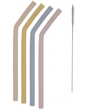 Комплект силиконови сламки с четка Reer - Многоцветни,  4 броя